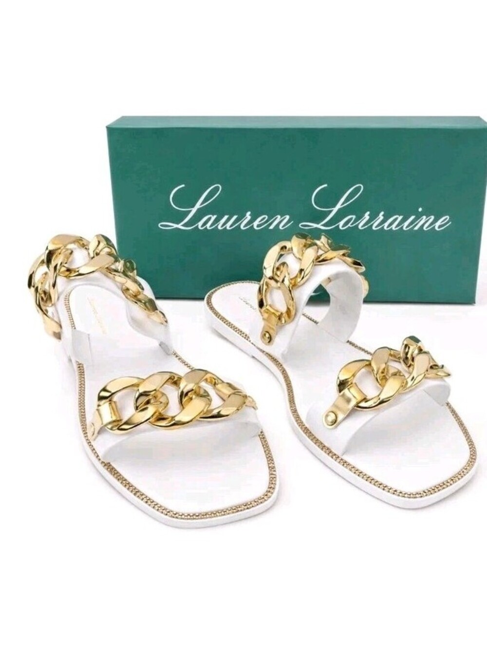 Lauren Lorraine Women's White And Gold Chain Jelly Sandals Size 9.5 NEW